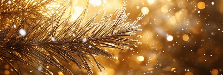 Poster - Close-up of a snow-covered pine branch with a bokeh background.