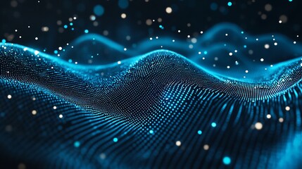 Poster - Abstract blue particle wave background.