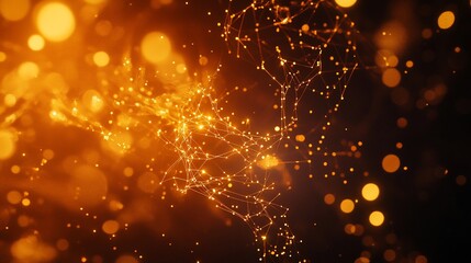 Aufkleber - Abstract gold particle network glowing in dark background.