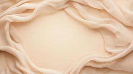 Leinwandbilder - Beige fabric draped elegantly, creating a soft, circular frame on a matching background.