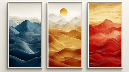 Wall Mural - Framed abstract mountain art.