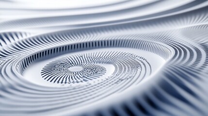 Wall Mural - Abstract 3D rendering of swirling, concentric circles in white and light blue, resembling a technological or scientific concept.