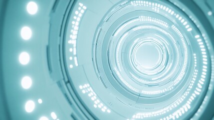 Fototapete - Abstract futuristic tunnel with glowing lights and circular patterns.