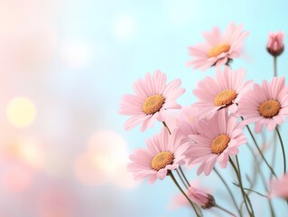 Wall Mural - Vibrant Display of Pink Blossoms Against a Soft Blue Backdrop Evoking a Sense of Tranquility and Nature's Beauty