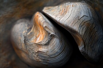 Leinwandbilder - Close-up of intricately textured, dark gray and orange wood grain, showing natural curves and lines.