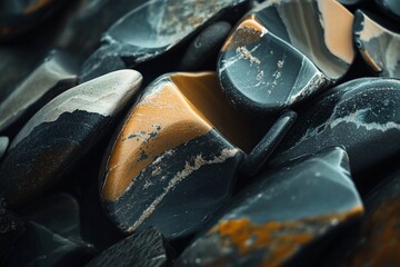 Poster - Close-up of polished black and gold stones, showing intricate patterns and textures.