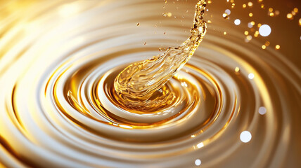 Wall Mural - golden liquid splash creating ripples in shimmering surface