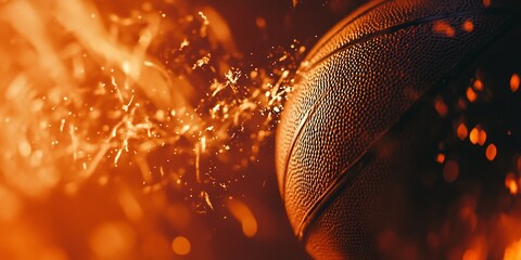 Aufkleber - Close-up of a basketball with orange energy sparks.