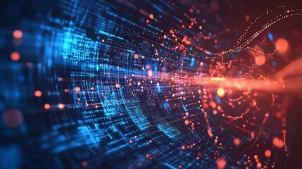 Abstract digital data stream, binary code, flowing through a cyber tunnel.