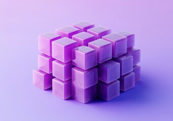 Sticker - Purple glass cubes stacked in a cube shape on a purple background.