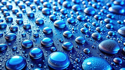 Macro photography:  panoramic water droplets, a blue blur.