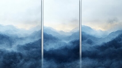 Wall Mural - Misty blue mountain triptych.