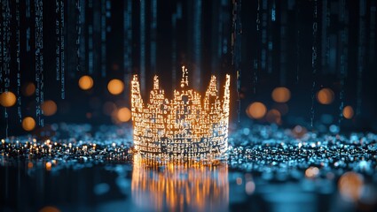 a mesmerizing representation of digital royalty, where a luminous crown made of binary code glistens