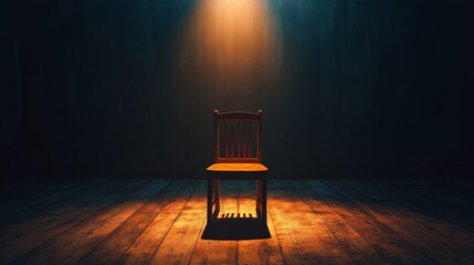 Wall Mural - An empty chair sits in a dimly lit room illuminated by a spotlight