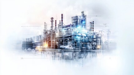 Aufkleber - Streamlined supply chain management flowchart industrial facility infographic urban setting aerial view efficiency concept