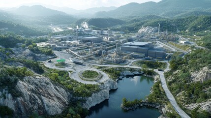 Aufkleber - Industrial landscape supply chain management visualization aerial view and conceptual analysis of mountainous environments