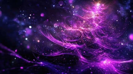 Wall Mural - abstract purple christmas tree with neon lights and glowing festive patterns, holiday magic theme.