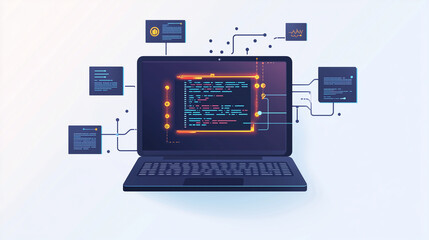 Modern Technology Process of Software and Web Development with Programming Languages on Laptop and Digital Network Concepts






