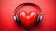 © Jotch - A close-up shot of a red heart-shaped object with sleek headphones , audio equipment