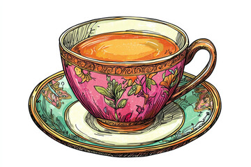 Wall Mural - vintage tea cup with intricate floral designs and vibrant colors