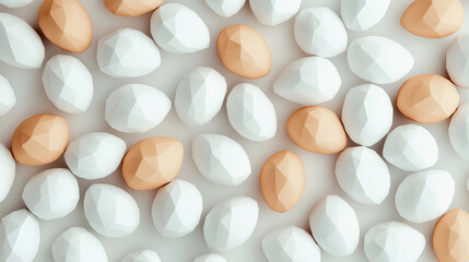 Abstract arrangement of geometric eggs in neutral tones