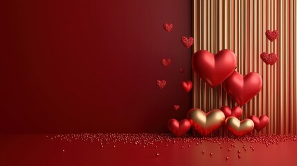 Wall Mural - Romantic display of red and gold heart decorations