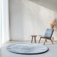 Sticker - Minimalist room with round rug, chair, and side table.