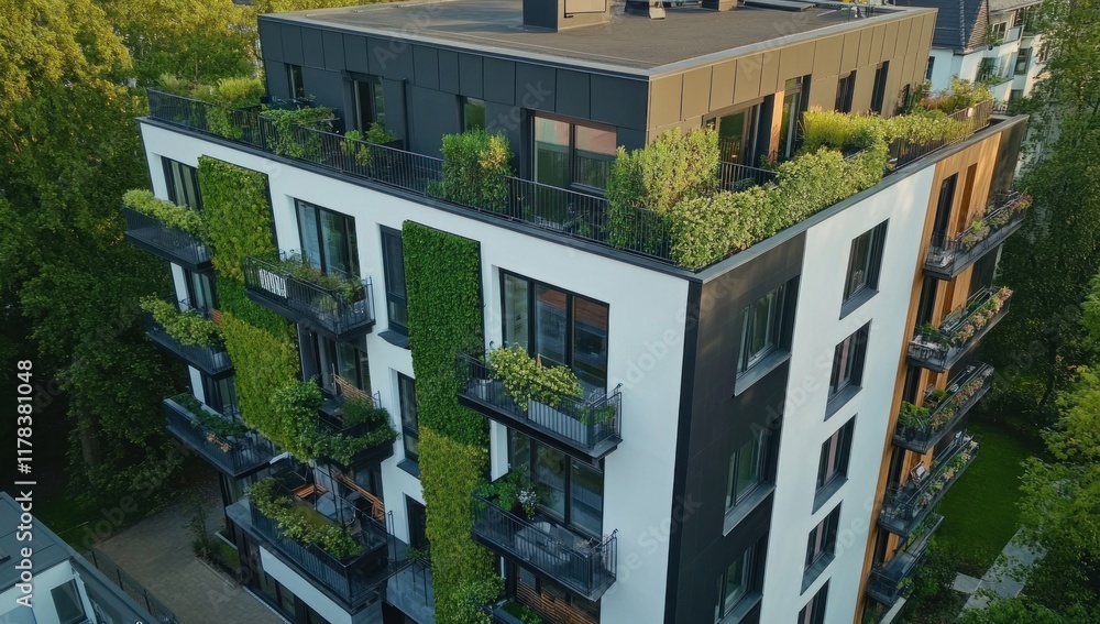 Textured Penthouse Apartment Building With Green Walls preview