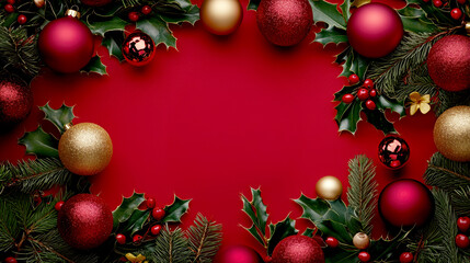 Wall Mural - festive christmas decorations with red and gold ornaments