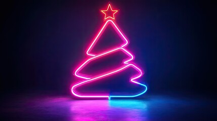 Wall Mural - glowing neon christmas tree shape emits festive light, creating a striking holiday symbol on a dark 
