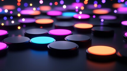 Abstract background with glowing colorful circles and bokeh lights.