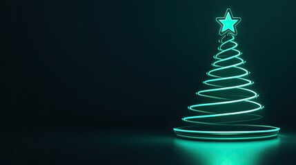 Wall Mural - minimalist neon christmas tree glowing brightly in vibrant green against a dark background.