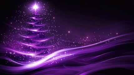 Wall Mural - purple abstract christmas tree with glowing stars and soft radiant light effects, holiday elegance.