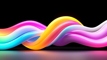 Wall Mural - Abstract colorful neon wave lines on black background.