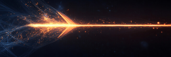 Wall Mural - an arrow formed from strands of light, weaving through a dark, cosmic backdrop, representing inspira