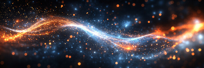 an arrow formed from strands of light, weaving through a dark, cosmic backdrop, representing inspira