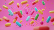 © namdarcreative - Colorful capsule on pink background, healthcare