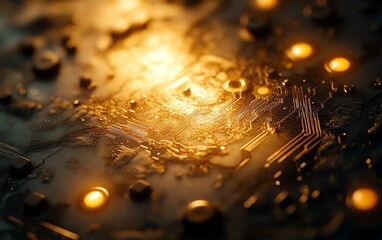 Poster - Closeup of a microchip with intricate circuitry