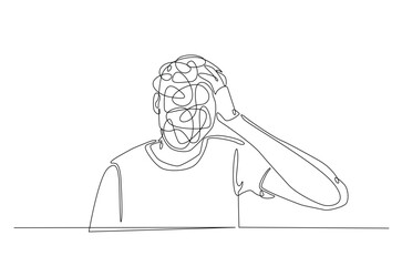 man in depression, stressed, headache and despair continuous one line drawing. single line art illus