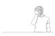 © tri - Man in depression, stressed, headache and despair continuous one line drawing. Single line art illustration of confusing and stressed person. Editable vector.