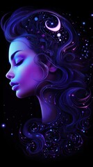 Wall Mural - neon moonlight pattern purple adult.