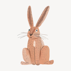 Wall Mural - Cute scrub hare, wild animal digital art illustration