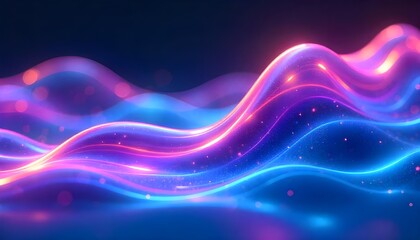 Poster - An abstract fluid iridescent holographic wave in motion, featuring vibrant neon colors that flow seamlessly across the design