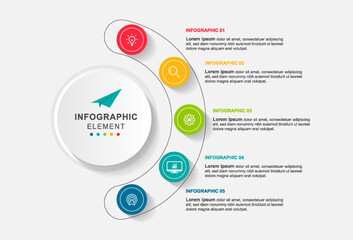 infographic template with integrated circles. Business concept with 5 options. For content, diagram, flowchart, steps, parts, timeline infographics, workflow, chart.