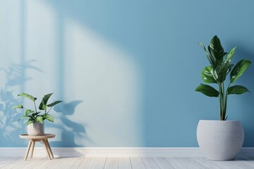 Sticker - Blue Wall Background wall interior plants.