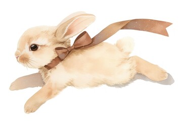 Canvas Print - Cute bunny with brown ribbon