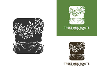 Wall Mural - Tree Apps vector. Business logo with Tree and roots logo illustration. Tree of life logo design inspiration