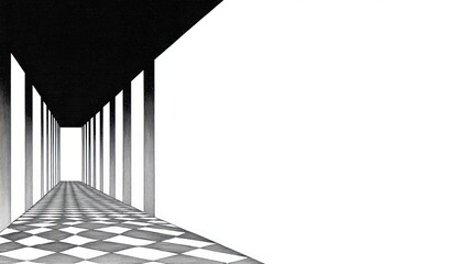 Flat line illusion for presentation background with blank space architecture checkerboard perspective.