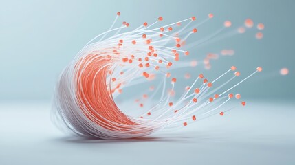 Wall Mural - abstract digital fiber wave with glowing particles on a soft blue background.
