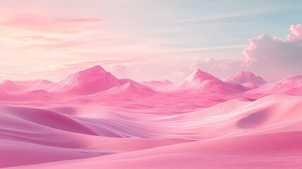 A tranquil pink desert landscape showcasing soft sand dunes and a calming sky, evoking a sense of peaceful solitude and beauty in an arid environment. 